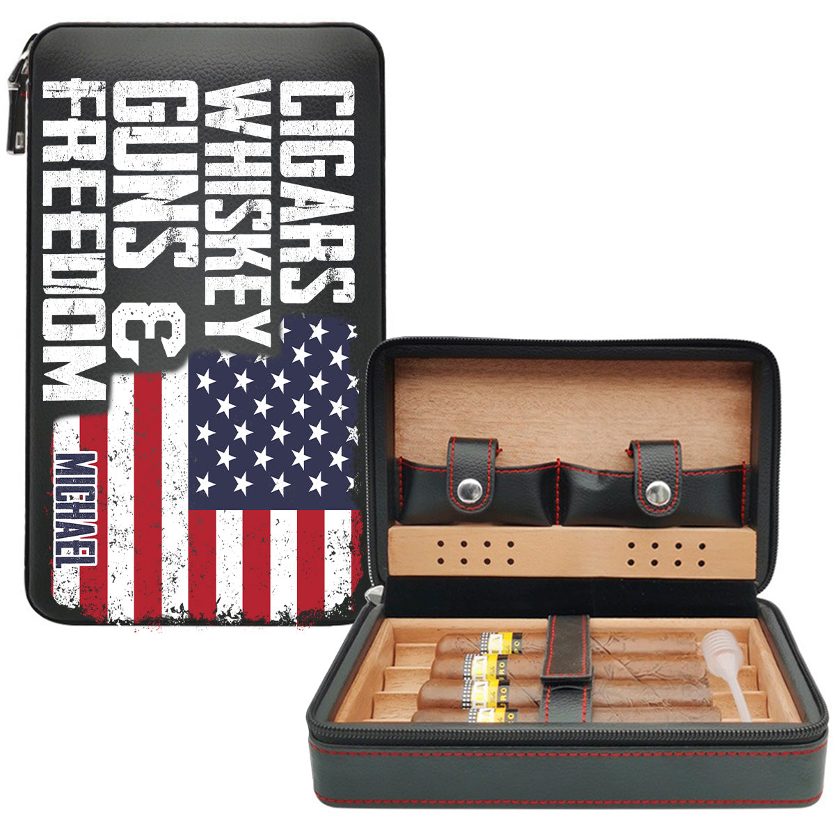 Cigars, Whiskey, G*ns & Freedom - Personalized Whisky Travel Cigar Humidor Case