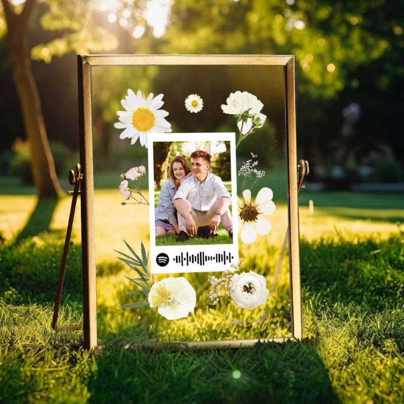 Flower Spotify Scannable - Personalized Couple Photo Crystal Plaque