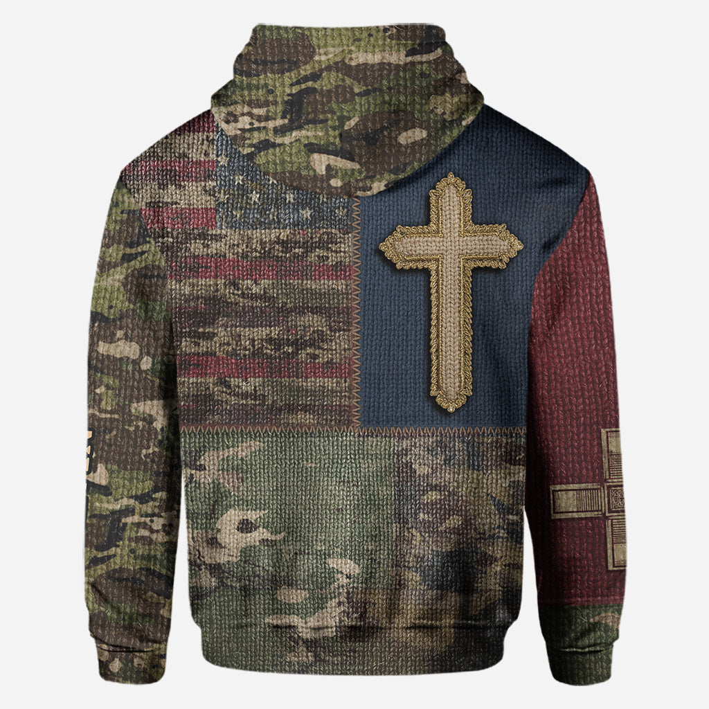 American Flag Cross Faith All Over Print Hoodie - Personalized Christian All Over Shirt
