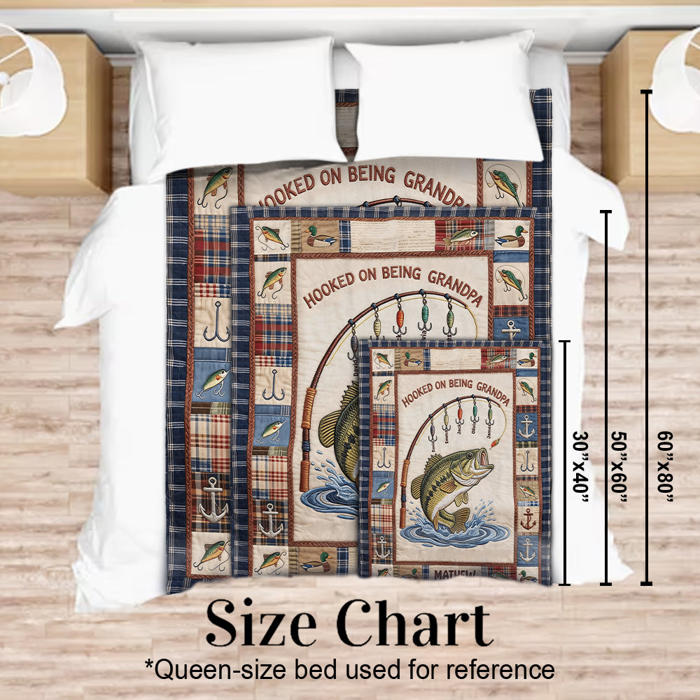 Hooked On Being Grandpa - Personalized Fishing Blanket
