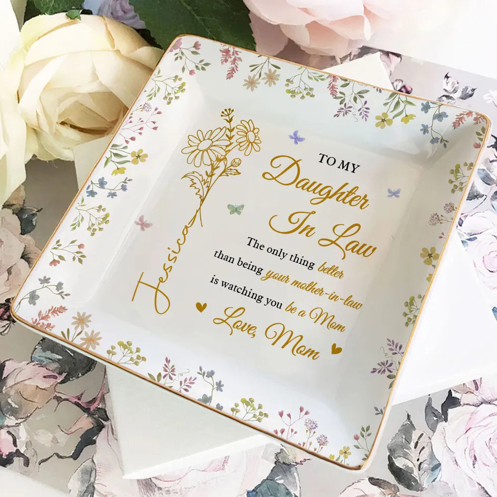 Jewelry Dish for Daughter With Heartfelt Mom Quote and Soft Floral Design, A Sweet Daily Ring Tray Gift