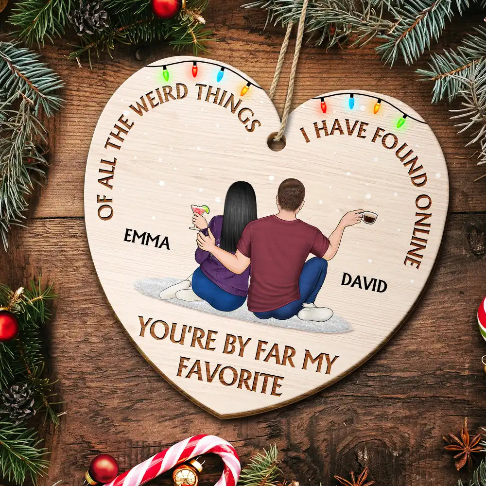 Personalized Couple Heart Wooden Ornament With Funny Love Quote, Cozy Christmas Tree Decor, Unique Gift for Husband or Wife