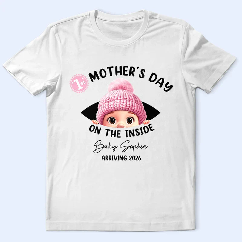 Personalized Mother's Day On The Inside Classic Tee Cute Baby Bump Reveal Unique Gift for Mom