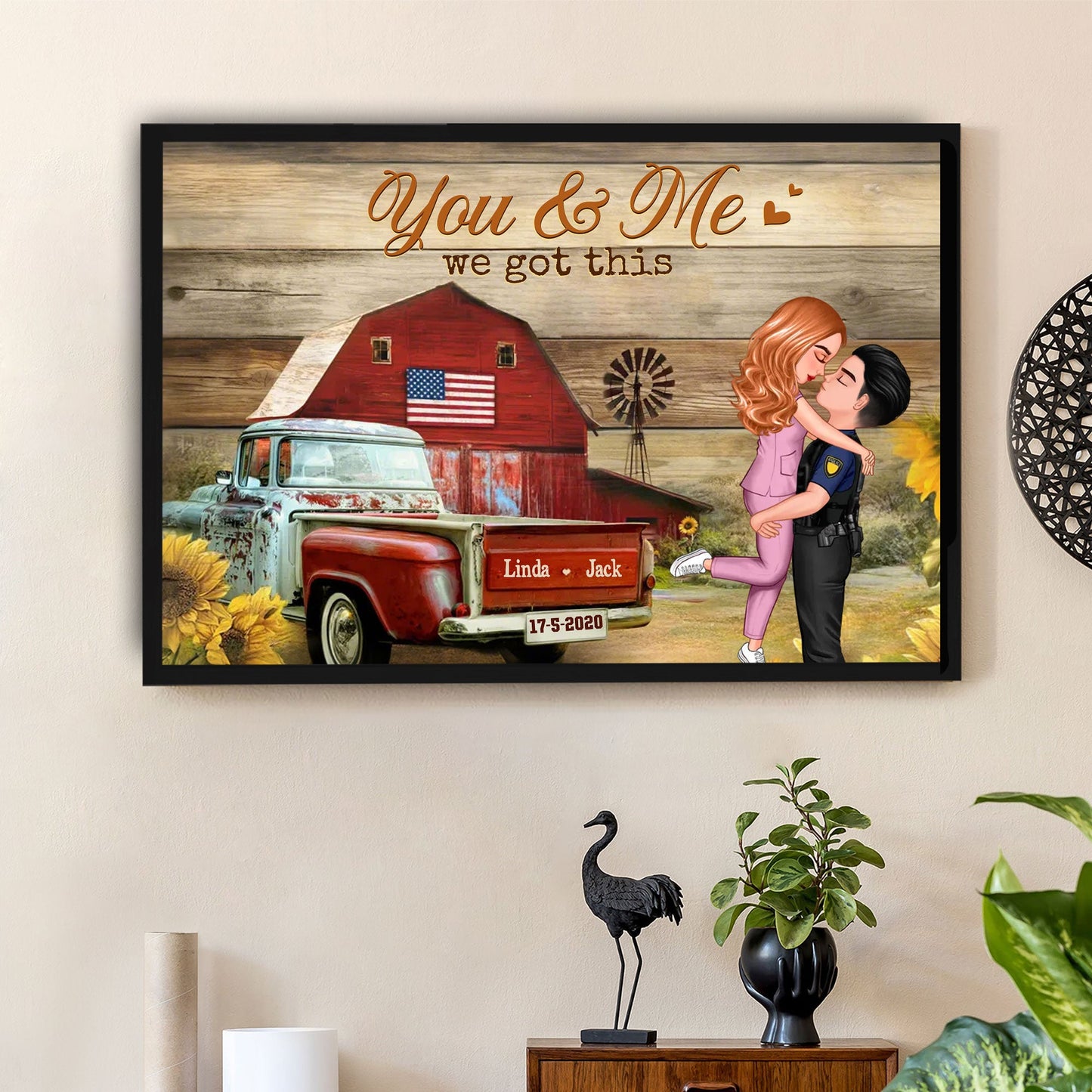 You & Me Rustic Vintage Truck Themed Couple Poster, Romantic Gift for Anniversaries