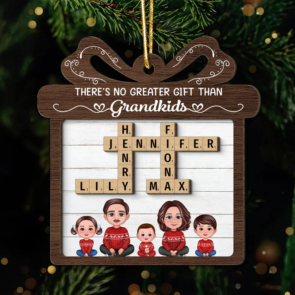 No Greater Gift Than Grandkids Crossword Puzzle Art Personalized 2-Layer Wooden Ornament