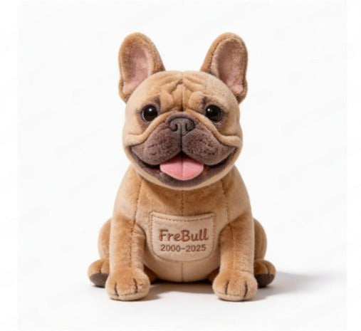 Custom Pet Memorial French Bulldog Faux Fur Shaped Pillow - Personalized Frenchie Dog Loss Remembrance Stuffed Animal, Sympathy Keepsake Gift