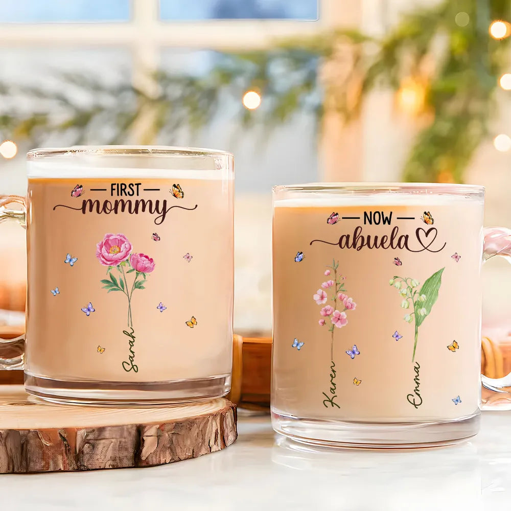 Personalized Glass Mug for Grandma, Custom Birth Flower Style Design, Sweet Daily Coffee Gift