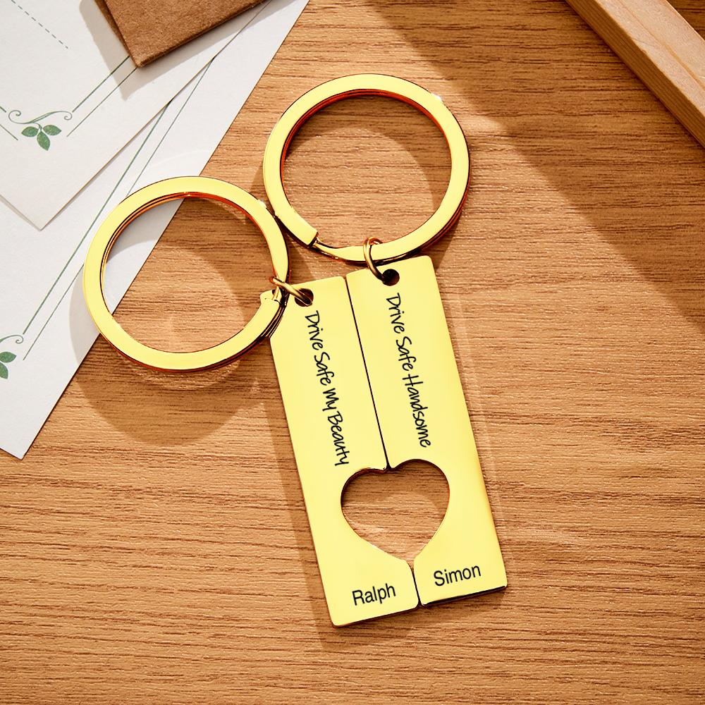 Drive Safe Matching Heart - Personalized Couple Drive Safe Matching Keychain