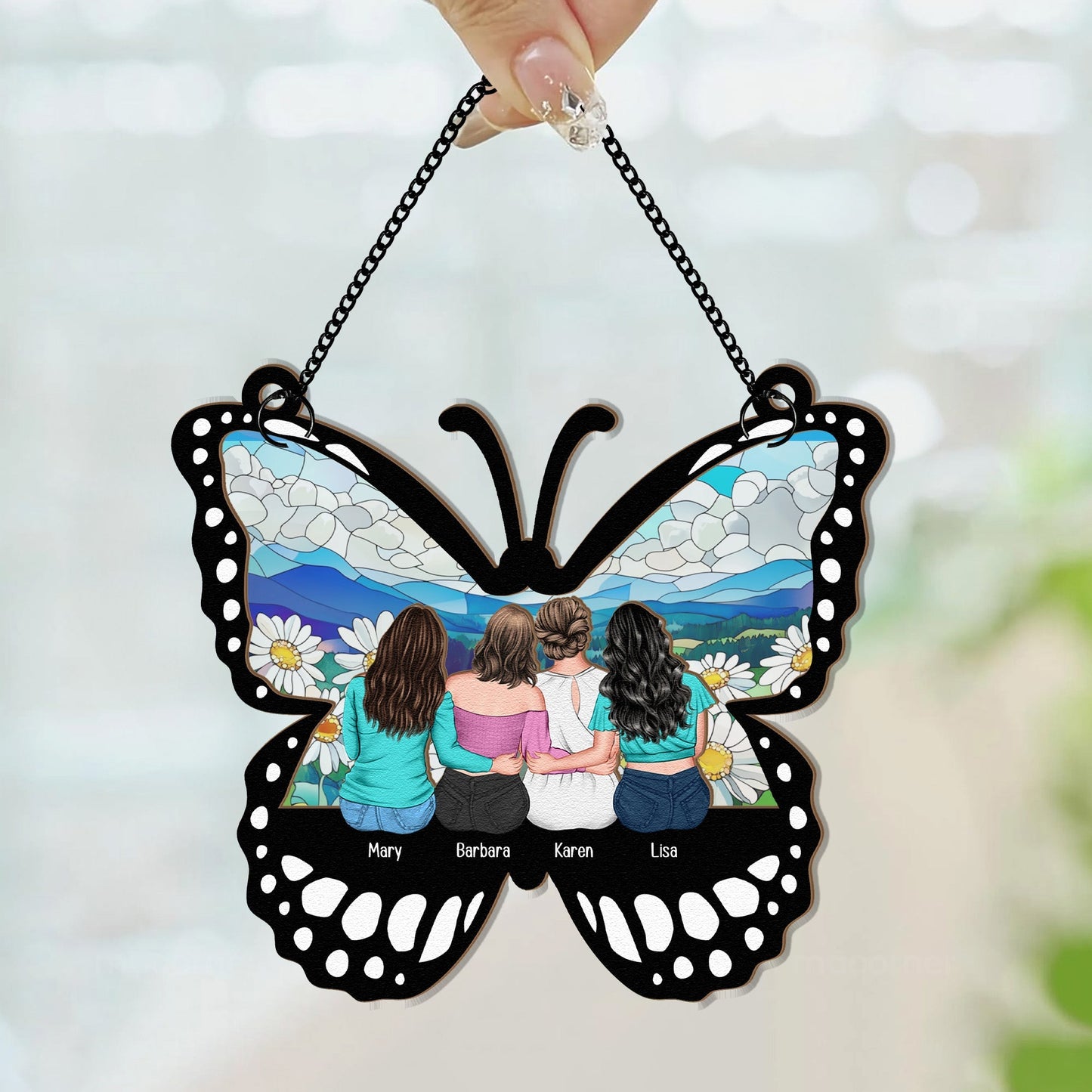 Personalized Butterfly Ornament for Mother’s Day – Custom Wood and Acrylic Layered Design with Family Names – Heartfelt Gift for Mom from Daughter
