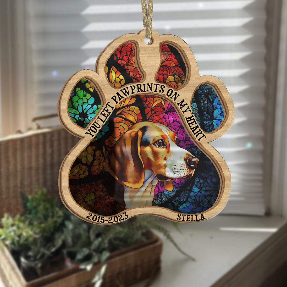 You Left Paw Prints On My Heart - Dog gift for who lose dog, who lose cat - Personalized Suncatcher