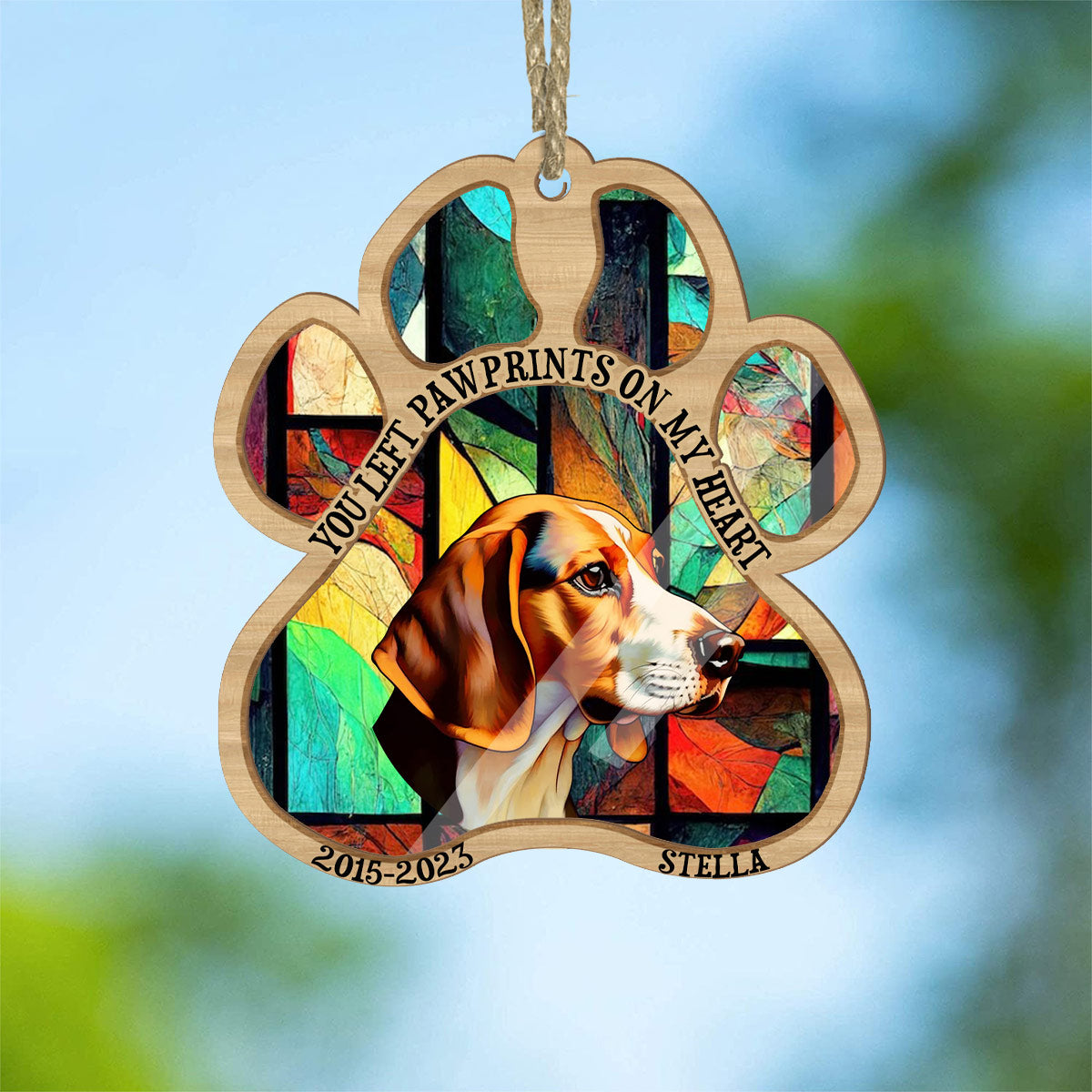 You Left Paw Prints On My Heart - Dog gift for who lose dog, who lose cat - Personalized Suncatcher