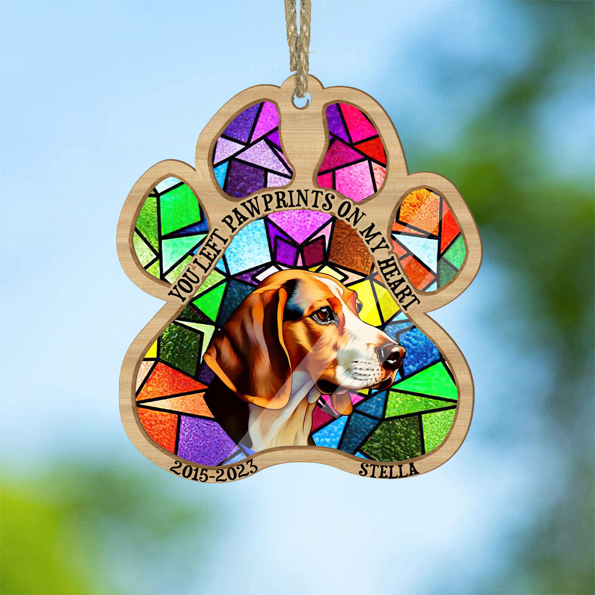 You Left Paw Prints On My Heart - Dog gift for who lose dog, who lose cat - Personalized Suncatcher