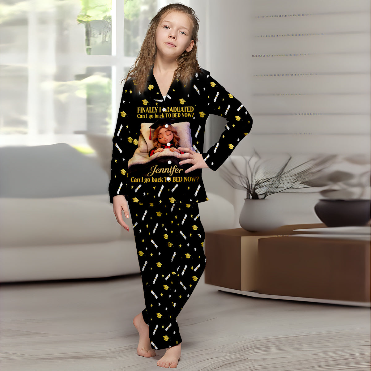Can I Go To Bed Now - Personalized Graduation Button Down Pajamas