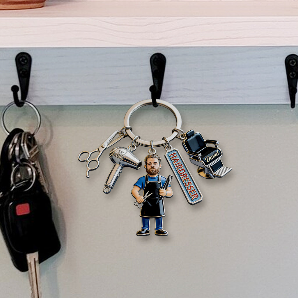 Hairdresser, Barber Custom Any Photo - Personalized Hairdresser Premium Keychain With Charms