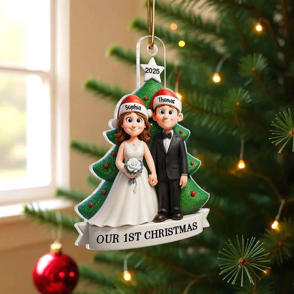 Acrylic Ornament with Newlywed Couple Design, Perfect Gift for First Christmas Together