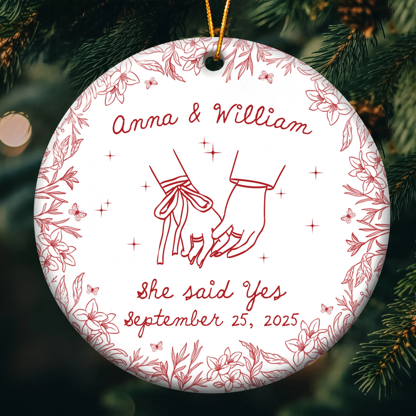 Personalized Ceramic Ornament for Couples First Christmas or Engagement – Custom Art Keepsake, Romantic Tree Decor & Unique Newlywed Gift