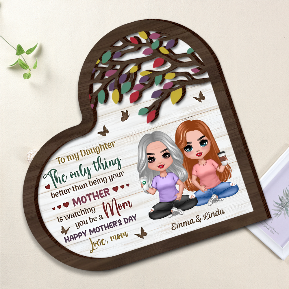 Personalized 2-Layer Wooden LED Plaque for Daughter – 'The Only Thing Better Than Being Your Mother Is Watching You Be a Mom', Perfect Family Gift for Mother's Day