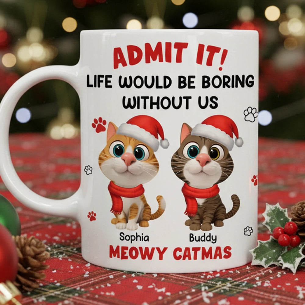 Cartoon Cat Mug, Customizable Festive Design for Christmas, Playful Holiday Cheer, a Unique Gift for Cat Lovers