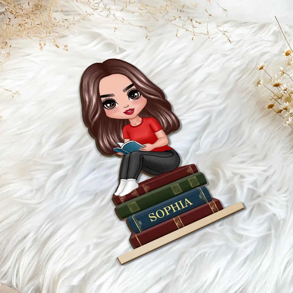Wooden Plaque Reader Figurine, Book-Themed Decor Accent, Cozy Reading Vibe, Perfect Gift for Book Lovers