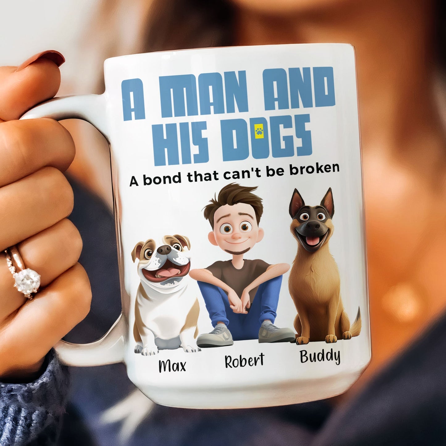 Heartwarming Pet-Themed Mug – Personalized 'A Man and His Dogs' Design, Ideal Gift for Dog Owners