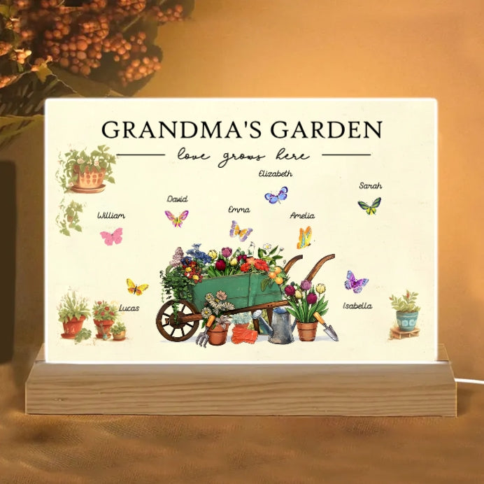 Personalized "Grandma's Garden" Poster, Keychain, Plaque, Ornament, Pillow, Wallet Card, Cup, and Sign - A Perfect Gift for Family Love and Cherished Memories