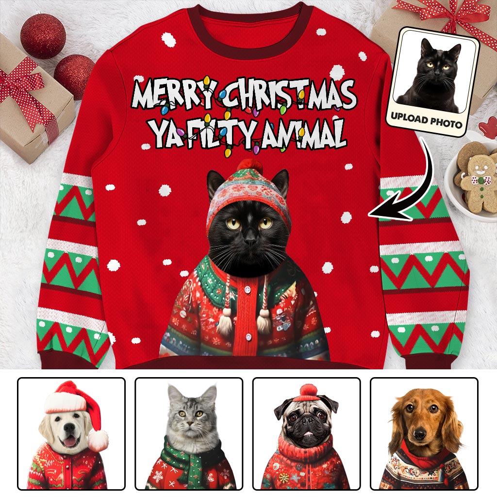 Merry Christmas Ya Filty Anima - Personalized Dog Ugly Sweater