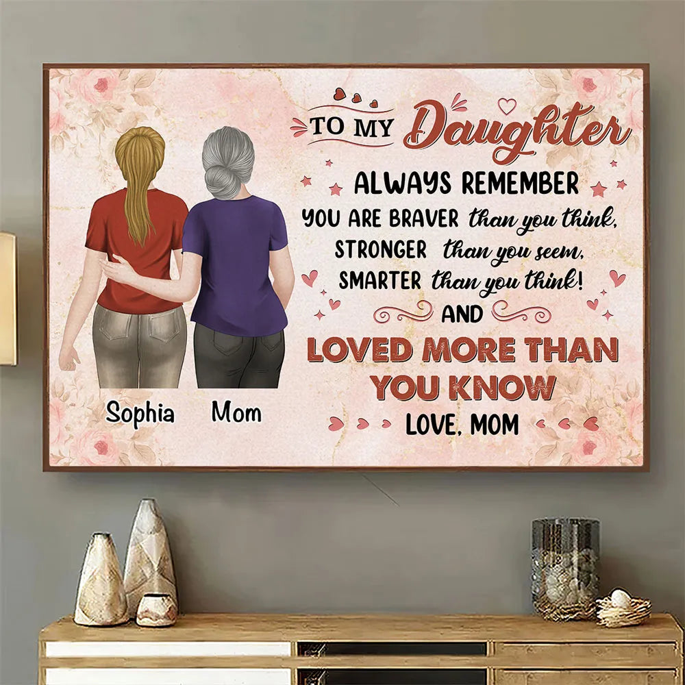 Personalized Mother and Daughter Poster, Always Remember You Are Braver Quote, Unique Gift for Mom or Daughter