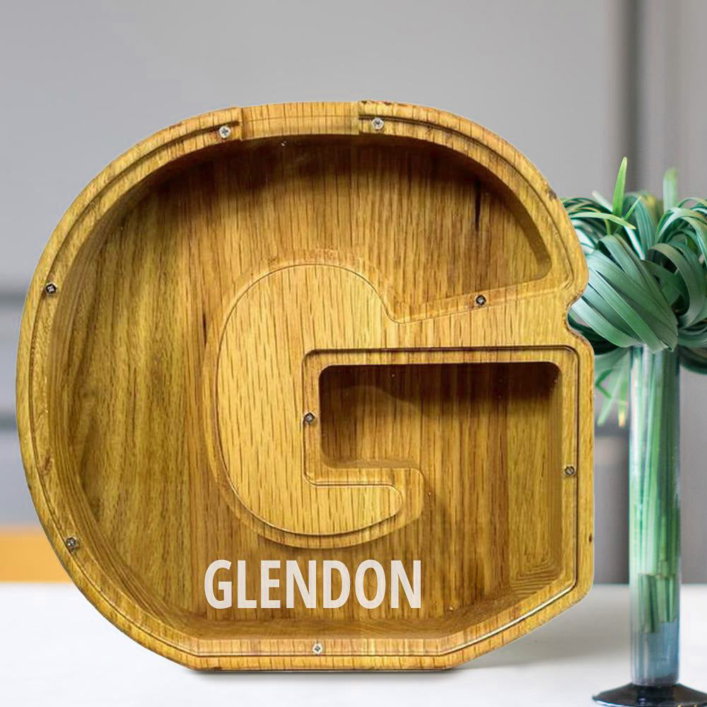 Custom Initial And Name - Personalized Letter And Name Tung Wooden Piggy Bank