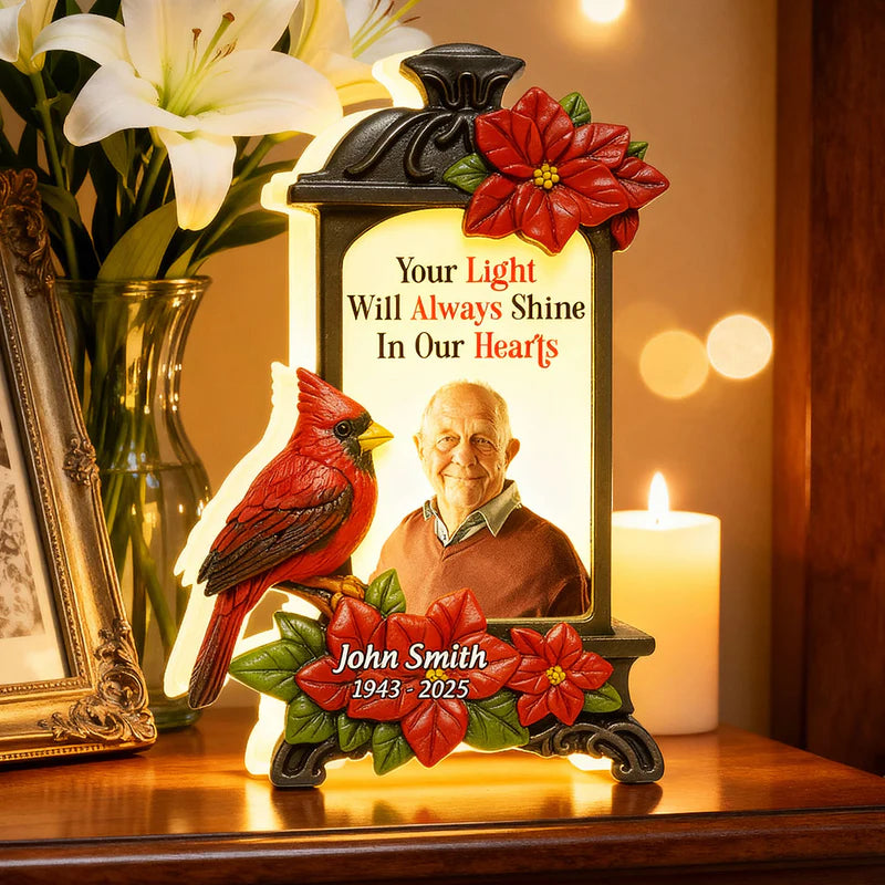 Memorial Acrylic Light Box with Photo, warm lantern glow for living room or bedside, comforting tribute, a thoughtful gift for family