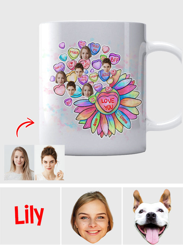 Heart Candy Flower BFF With Face Custom - Personalized Bestie Mug
