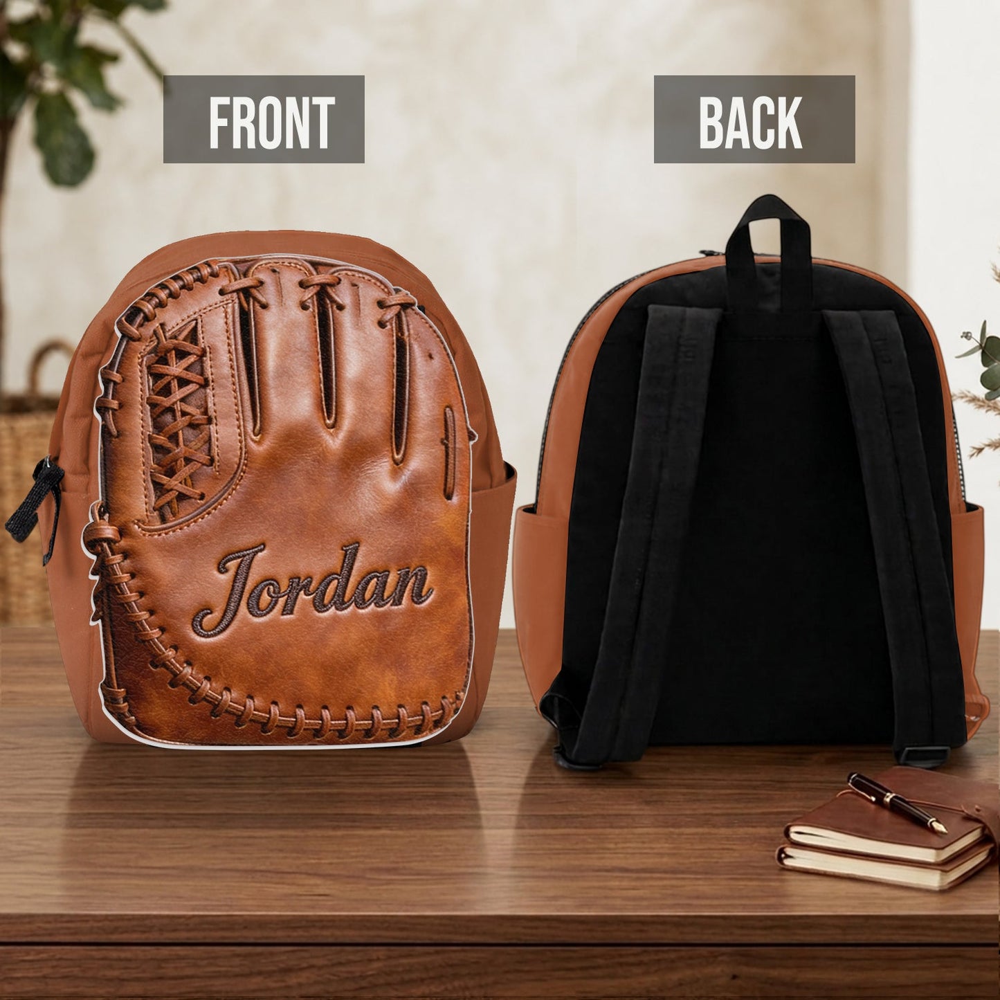 Leather Baseball Glove - Personalized Baseball Changeable Leather Patch Backpack