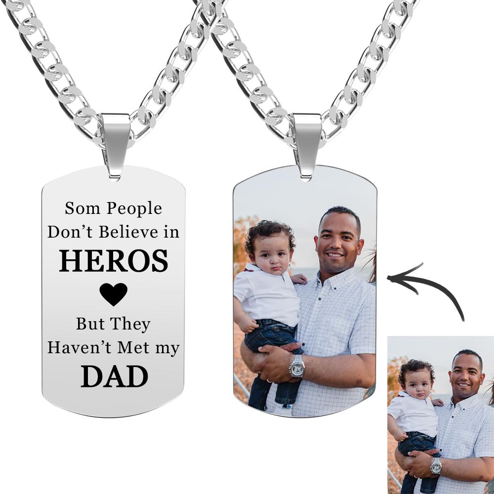 My Hero - Personalized Father Mens Dog Tag Photo Necklace