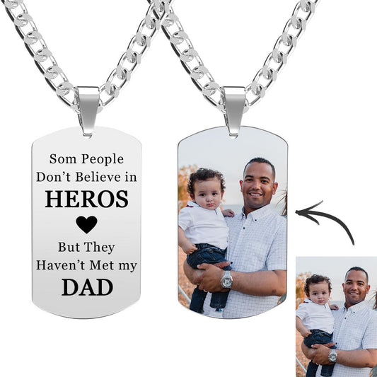 My Hero - Personalized Father Mens Dog Tag Photo Necklace