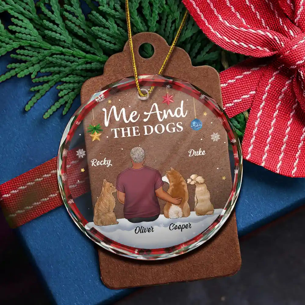 Personalized Christmas Ornament - "You & Me & The Dogs" Crystal Circle Design