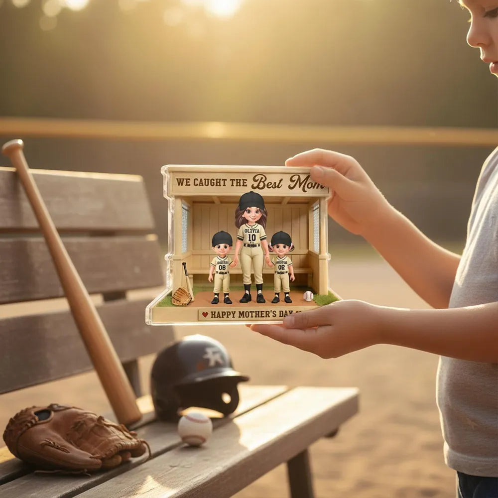 Personalized Shaped Acrylic Block Plaque, Best Mom Baseball Dugout Scene, Unique Mother's Day Gift for a Baseball Mom