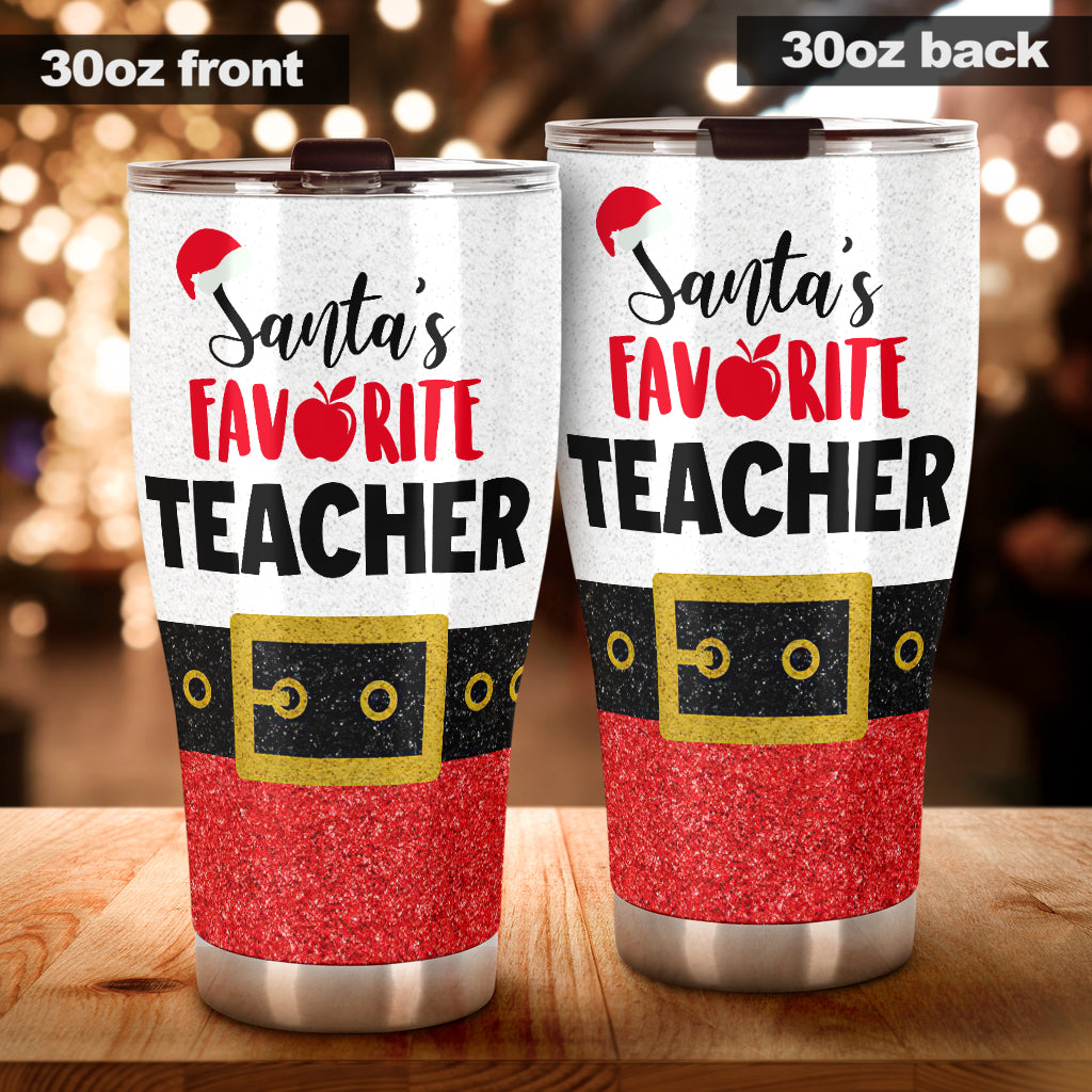 Santa's Favorite Teacher Faux Glitter Print Teacher Tumbler 0622