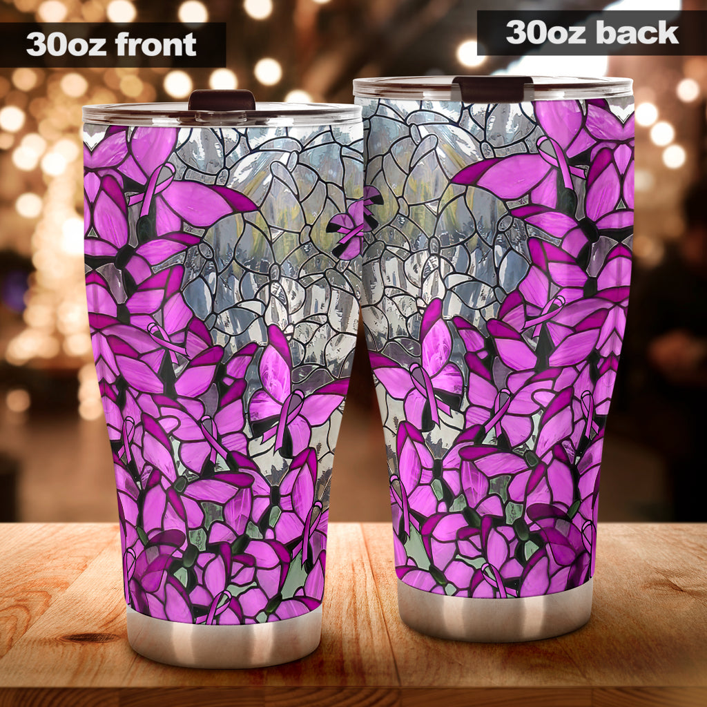 Faith Hope Love Stained Glass Pattern Print Breast Cancer Awareness Tumbler 0622