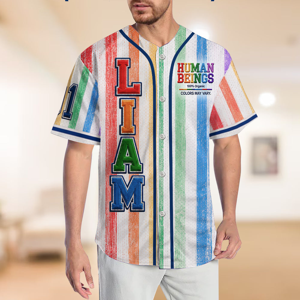 Human Beings Rainbow - Personalized LGBT Support Baseball Jersey