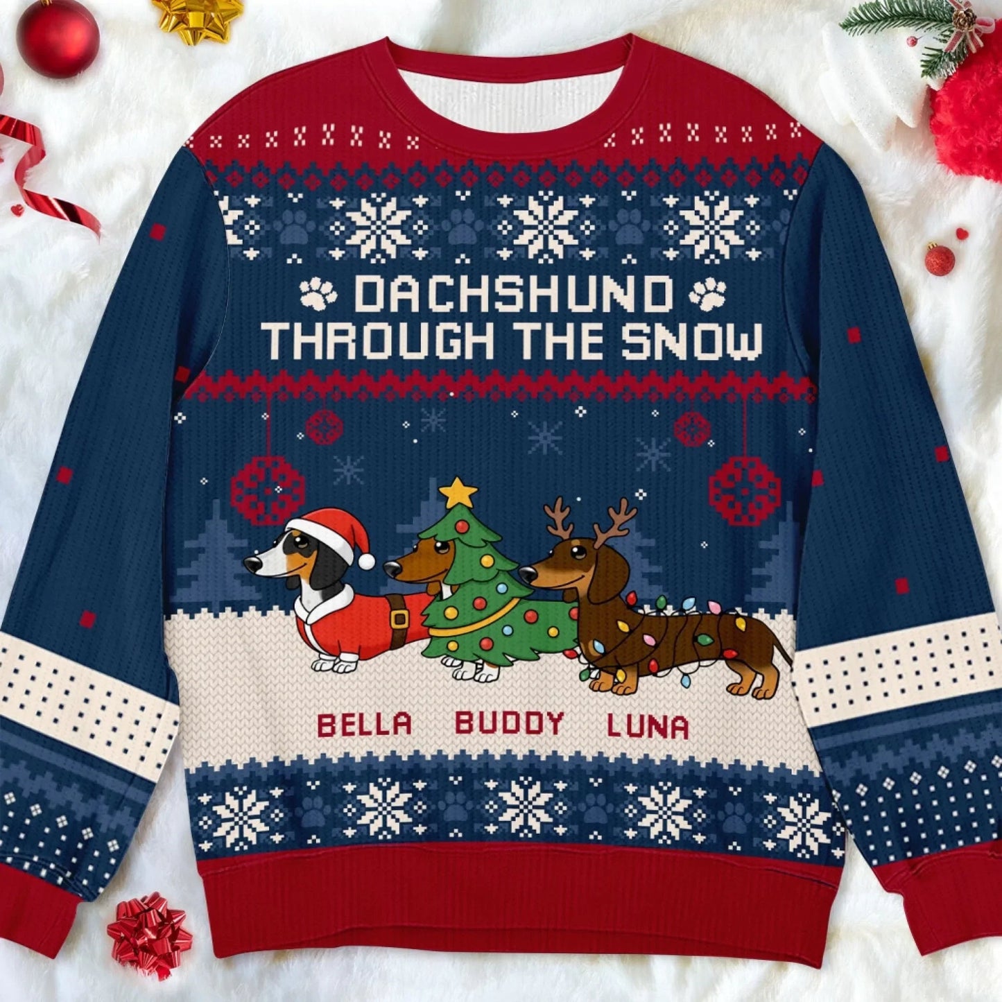 Personalized Printed Sweatshirt for Dachshund Lovers, Funny Christmas Ugly Sweater, Unique Holiday Gift