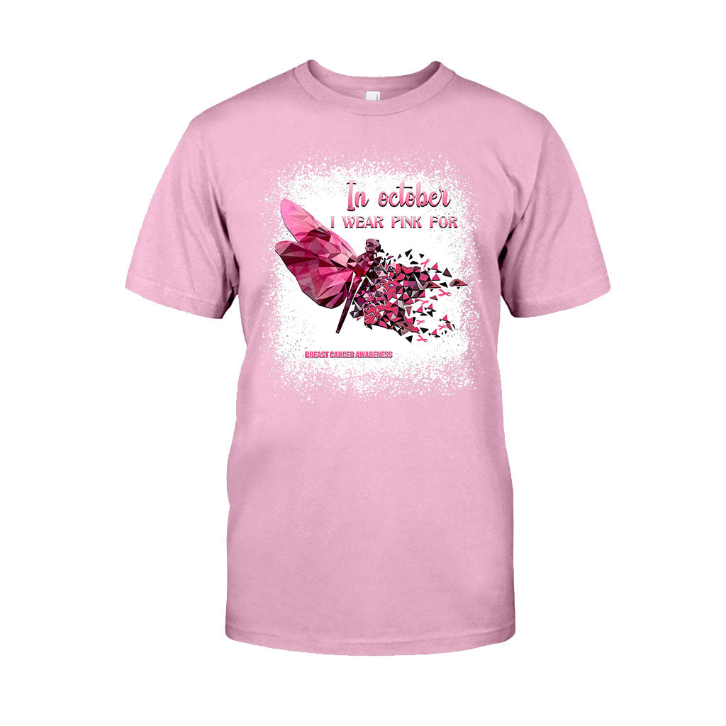 In October I Wear Pink Dragonfly Polygonal - Breast Cancer Awareness Personalized T-shirt And Hoodie