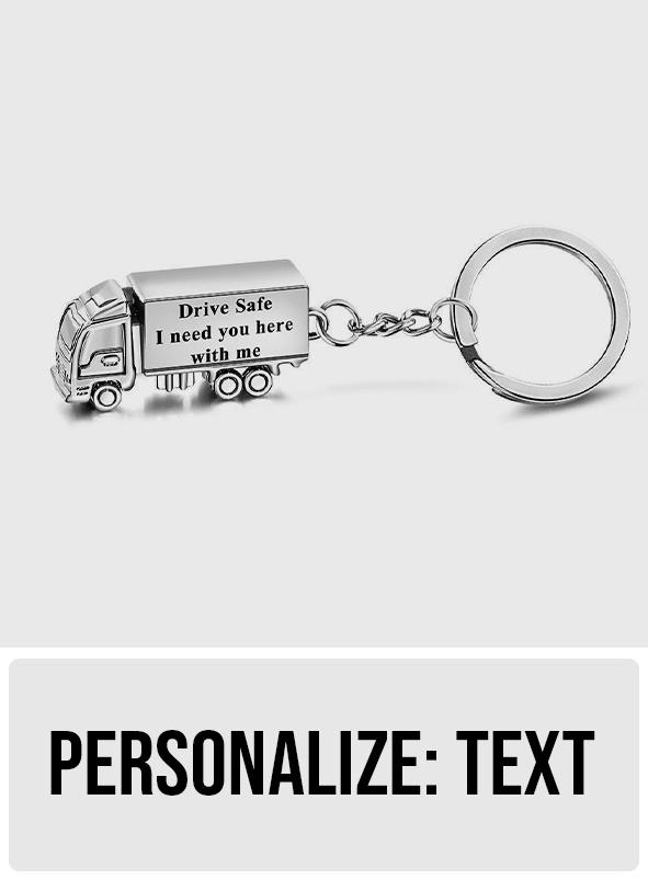 Custom Text Trucker Truck Charm Keychain - Trucker gift for husband, boyfriend, wife, girlfriend - Personalized Keychain