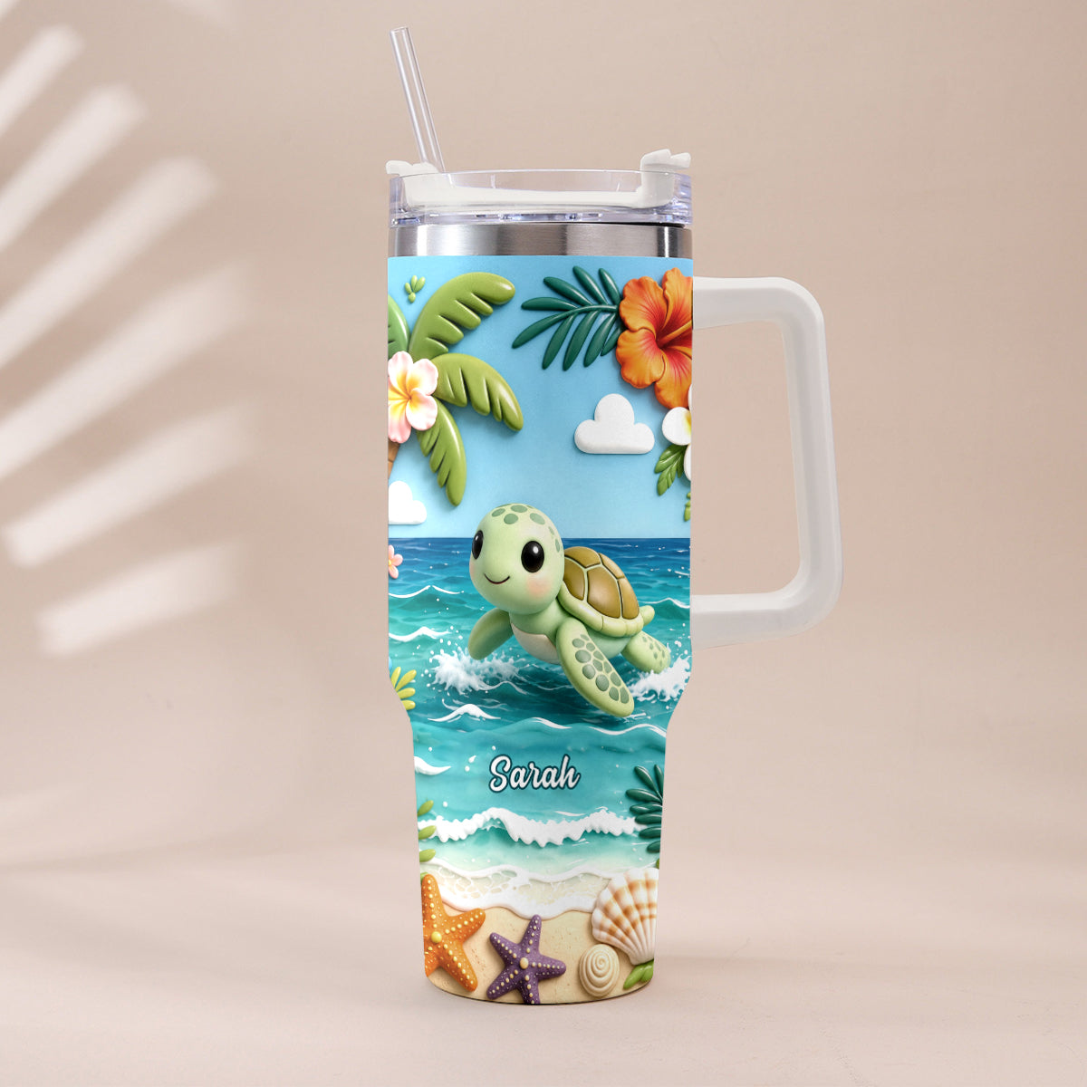 Back To The Ocean - Personalized Turtle Tumbler With Plush Charm
