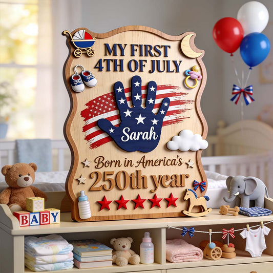 Born In America's 250th Year - Personalized Baby Shower 2 Layered Wood Sign / Wood Plaque