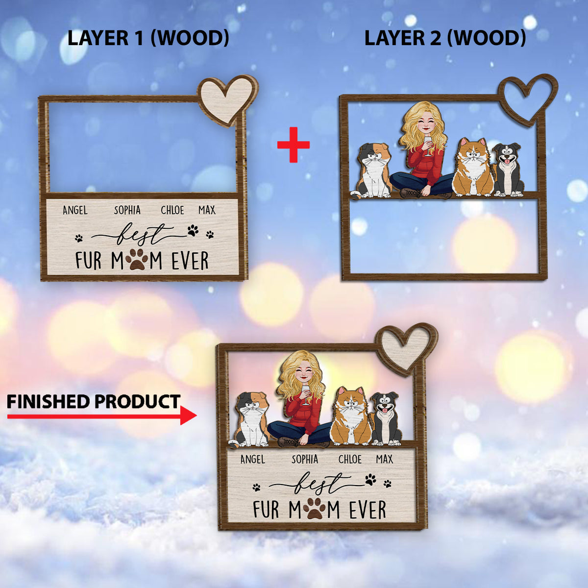Best Fur Dog Cat Mom Ever - Personalized Dog 2 Layered Wood Sign / Wood Plaque