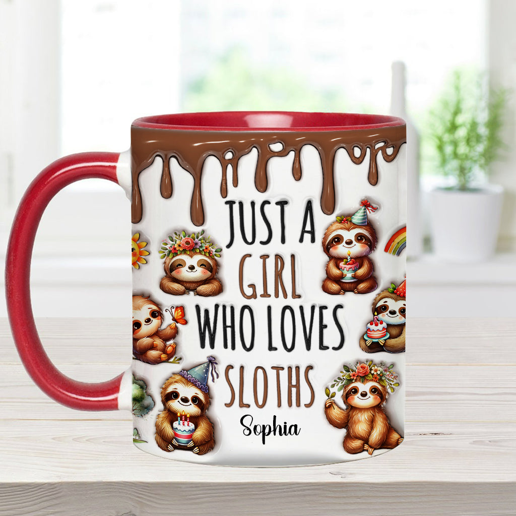 Just A Girl Who Loves Sloths - Personalized Sloth Accent Mug