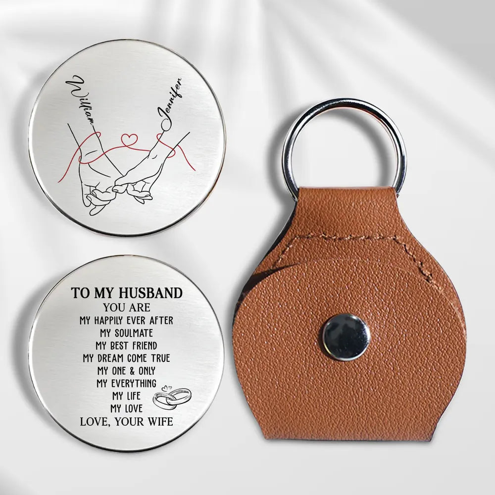 Personalized Pocket Hug Coin Pocket Hug for Wife, Holding Hands Line Art Love Token, Unique Romantic Gift Keepsake