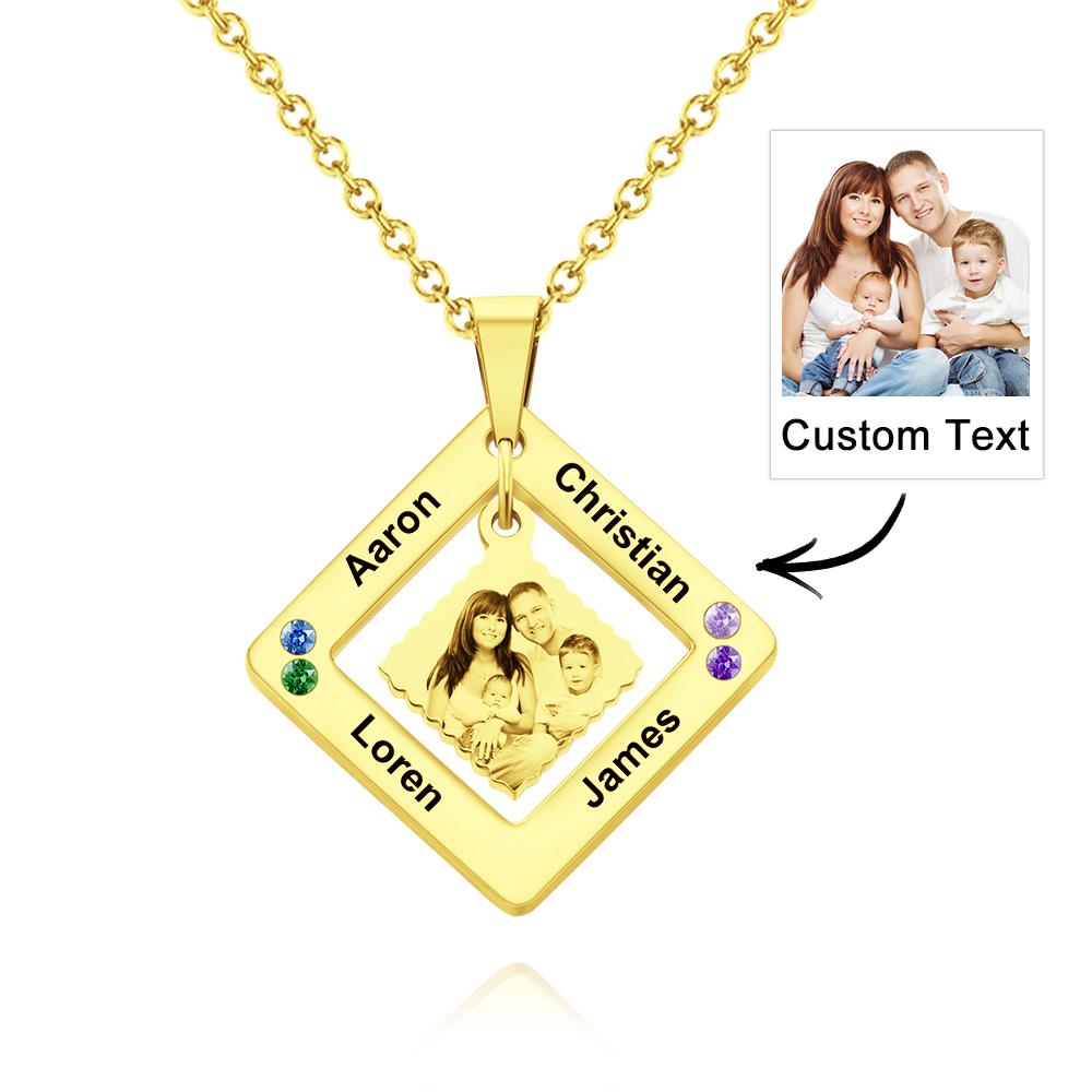 Any Phtos - Personalized Photo Engraved Necklace Square Multi-name