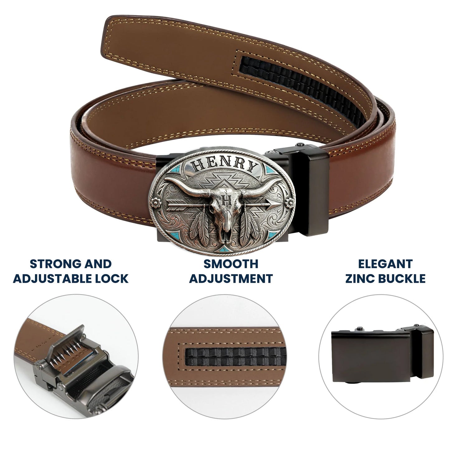Custom Initial Western Spirit - Personalized Western Outfit Leather Belt With Shaped Buckle