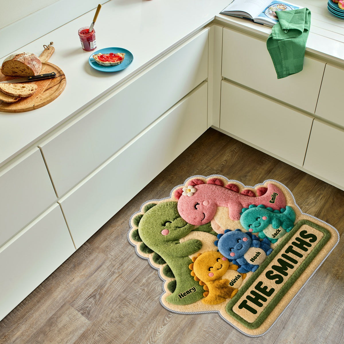 Happy Dinosaur Family - Personalized Family Non-Slip Tufted Rug