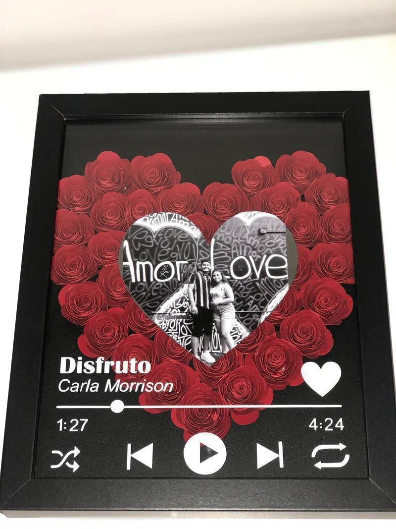 Love in Bloom - Personalized Heart-Shaped Flower Shadow Box with Photo - Ideal for Valentine's Day & Anniversaries